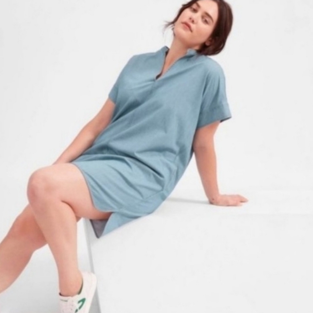EVERLANE Denim Jean Split Neck Shirt Dress sz 0